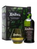 A bottle of Ardbeg 10 Year Old Glass Pack Islay Single Malt Scotch Whisky