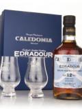 A bottle of Edradour Caledonia 12 Year Old With 2 Glasses