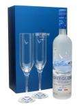 A bottle of Grey Goose Vodka 2 Flutes Glass Pack