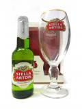 A bottle of Beer Lager Cider Stella Artois Larger Pint Chalice Glass Gift Set