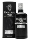A bottle of Highland Park Dark Origins Island Single Malt Scotch Whisky