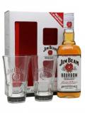A bottle of Jim Beam White Label and 2 Glasses Gift Pack