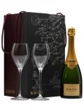 A bottle of Krug Grande Cuvée Champagne & 2 Flutes Gift Pack