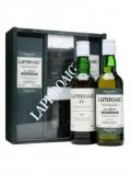 A bottle of Laphroaig 10 Year Old Cask Strength + 15 Year Old Glass Set Islay Whisky