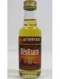 A bottle of Benriach Peated Malt Miniature 21 Year Old