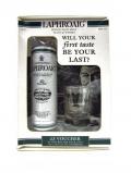 A bottle of Laphroaig Miniature Promo Pack Glass 10 Year Old
