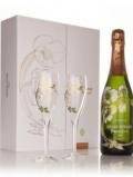 A bottle of Perrier-Jouët 2002 Belle Epoque Brut with 2 Champagne Flutes