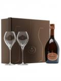 A bottle of Ruinart Rosé Champagne & 2 Flutes Gift Pack