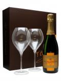 A bottle of Veuve Clicquot 2004 Vintage Champagne& 2 Flutes Pack