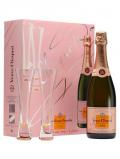 A bottle of Veuve Clicquot Rosé Champagne & 2 Flutes Gift Box
