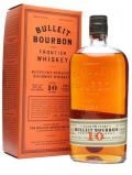 A bottle of Bulleit 10 Year Old Bourbon Kentucky Straight Bourbon Whiskey