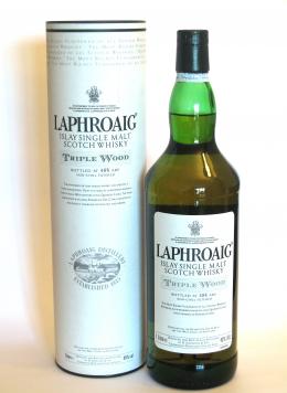 a bottle of Laphroaig Triple Wood