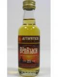 A bottle of Benriach Peated Malt Miniature 21 Year Old