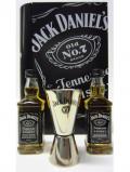 A bottle of Jack Daniels 2 X Miniatures Book Tin Gift Set